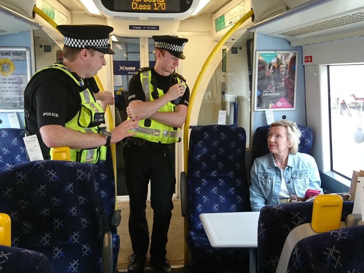 PSOSNorthEast's tweet photo. All aboard!! PCs McCallum & Chalmers are working with @BTPNorthScot colleagues conveying the #CTAW2017 safe & secure message to rail users. https://t.co/UwTdPPMpVB