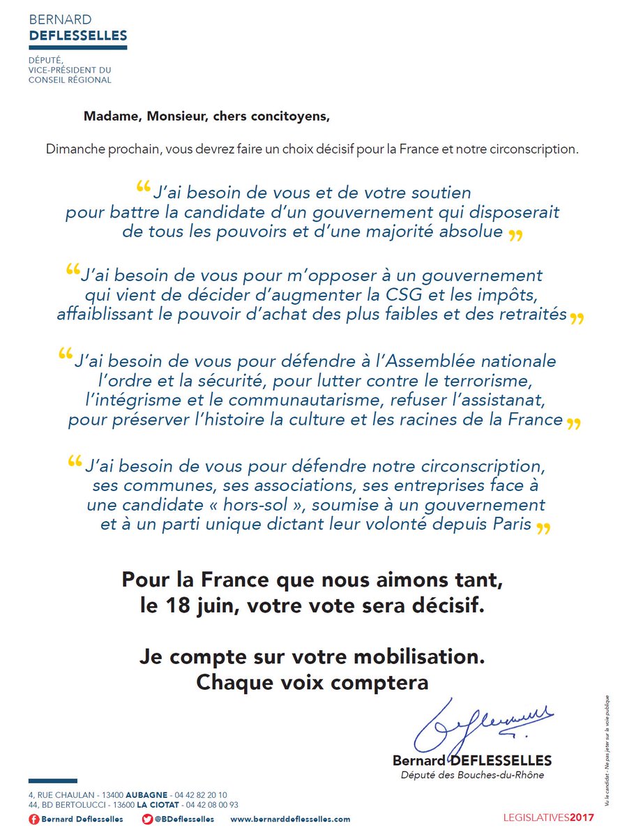 Le 18 juin, chaque voix comptera, <a href="/BDeflesselles/">Bernard Deflesselles</a> et <a href="/GerardGazay/">Gérard GAZAY</a> ont besoin de votre mobilisation ! @Patrick_BORE <a href="/DanielleMILON/">MILON Danielle</a>