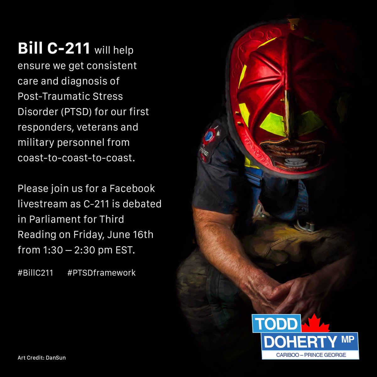 ToddDohertyMP's tweet photo. Today's the day! #BillC211 enters Parliament at 3rd reading. #ptsd #ptsdframework #cdnpoli https://t.co/OHQIYPgUD1