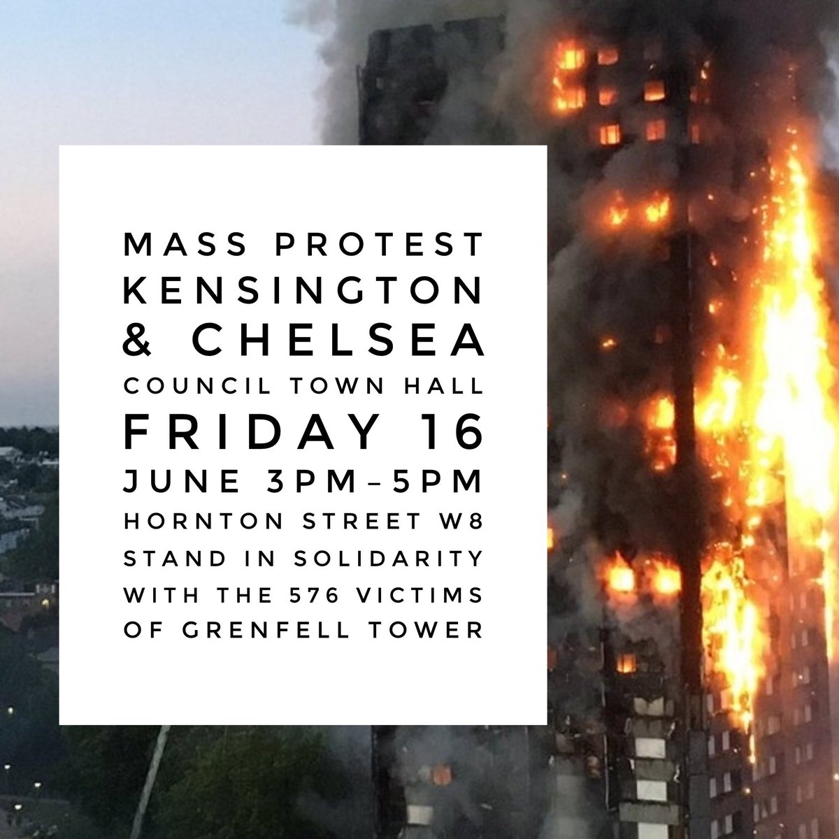 ParkLifeBlog's tweet photo. PROTEST THE #GRENFELLTOWER MURDERS
Today, Friday 16 June, 3pm–5pm.
Kensington &amp; Chelsea Town Hall, Hornton Street W8 @RBKC https://t.co/5ekrUP354f