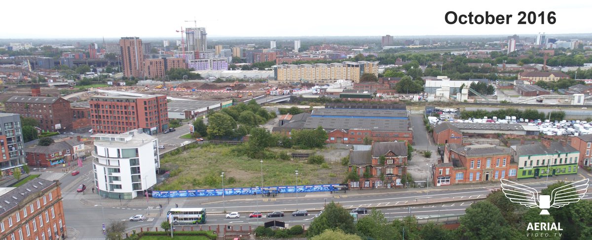 AerialVideoTV's tweet photo. Only 8 months apart from The Crescent in #Salford #BlackHorse #demolition #construction @MiddlewoodMcr @CarpinoPlace @renaker #oneregent https://t.co/M9ZRHyjgg7