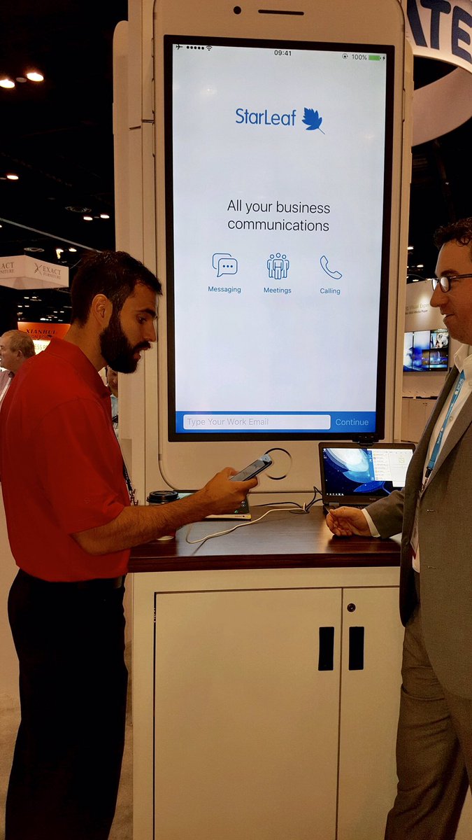 ScanSourceComm's tweet photo. Our product manager Matt Sekuras tried out the new @StarLeafCo app for himself at the #starleaf booth, 2075. Have you seen it yet? https://t.co/NZIYrem1wy