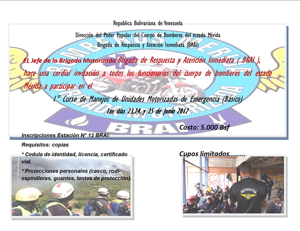 bomberos_merida's tweet photo. I Curso de manejo de unidades Motorizadas en emergencias dictado por @brai12brai a cargo S/M Ochoa Telf de contacto 02744148281, 04147306081 https://t.co/kPCKWvUdkh