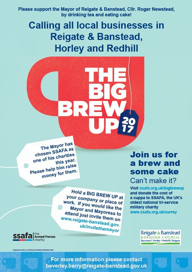 reigatebanstead's tweet photo. Do you own a local business? Why not host your own #BrewUp?! @redhillguild @reigateguild @bansteadguild @horley_town #TheBigBrewUp @ssafa https://t.co/gdURgWcBWh