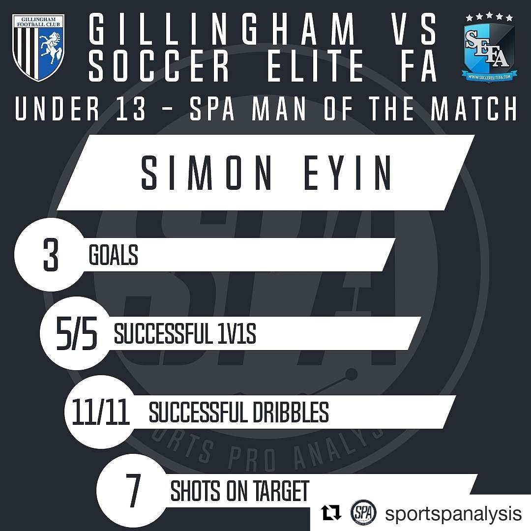 SportsPAnalysis's tweet photo. Shoutout to Simon Eyin on his SPA #MOTM performance for @soccerelitefa u13s against Gillingham!⚽⚽⚽

#MaximiseYourPotential https://t.co/yhcCIRel7G