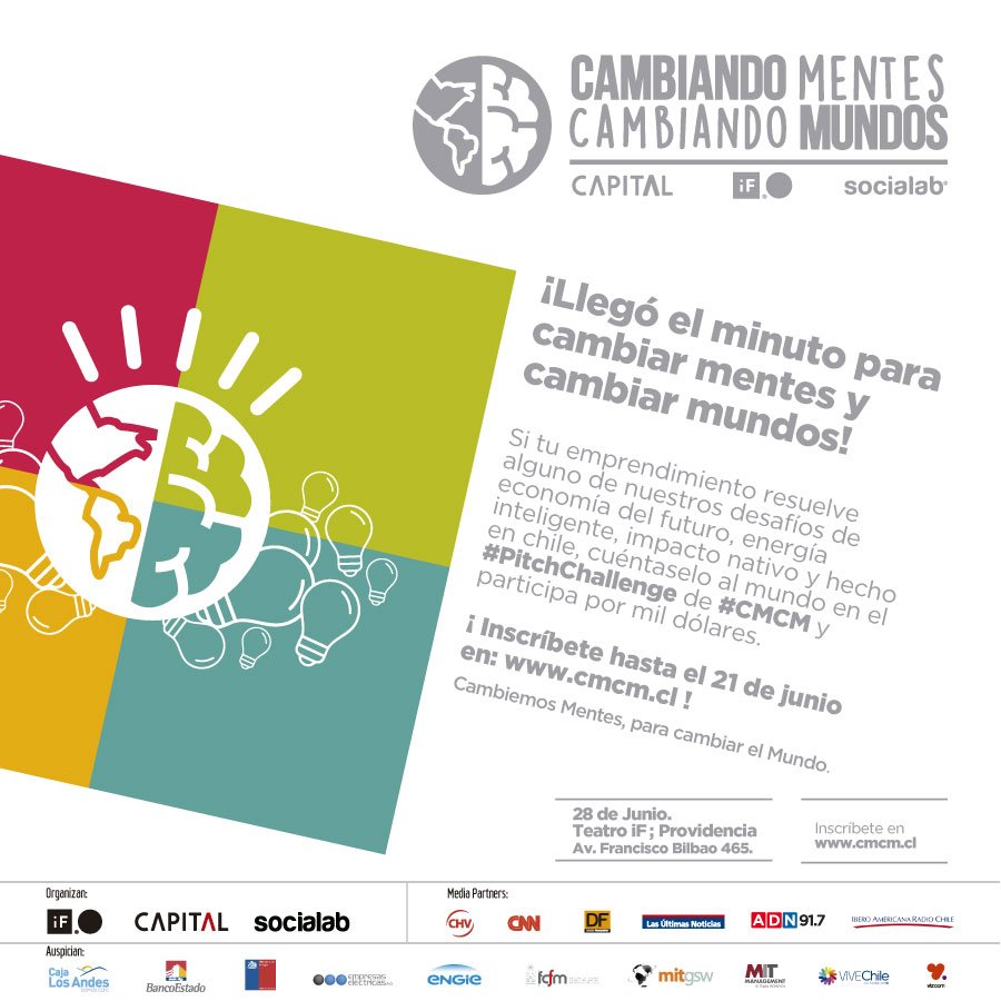 iF_ideasfactory's tweet photo. Si tu emprendimiento resuelve problemas de economía,energía,impacto nativo o diseño, inscríbete en nuestro #PitchChallenge
Info en cmcm.cl https://t.co/exZgi7DbT5