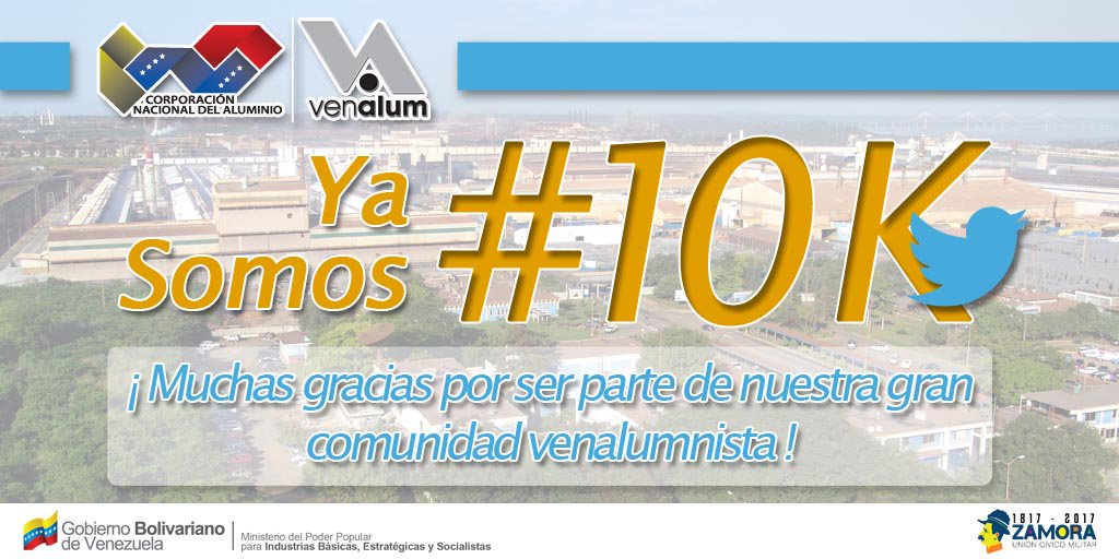 VENALUM_CVG's tweet photo. ¡Ya somos 10K! Gracias por seguirnos e interactuar con nosotros, trabajamos para ustedes. #VenalumSomosTodos. @NicolasMaduro @MinPPIBES https://t.co/FtutULvaMr