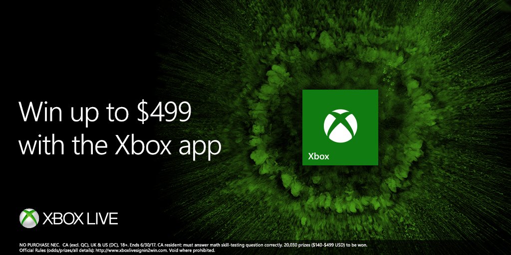 XBOX's tweet photo. Log in to Xbox Live in the Xbox app for a chance to win up to $499 in Microsoft Store credit https://t.co/QFm1PdJi8P https://t.co/nhMBDOhyDv