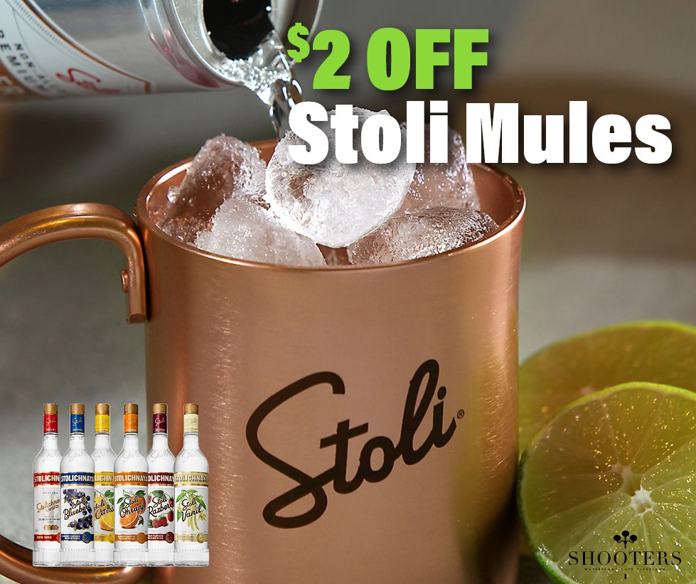 It's Friday! Don't wait, leave work now, and start your weekend off right! $2 off Stoli Mules all day!