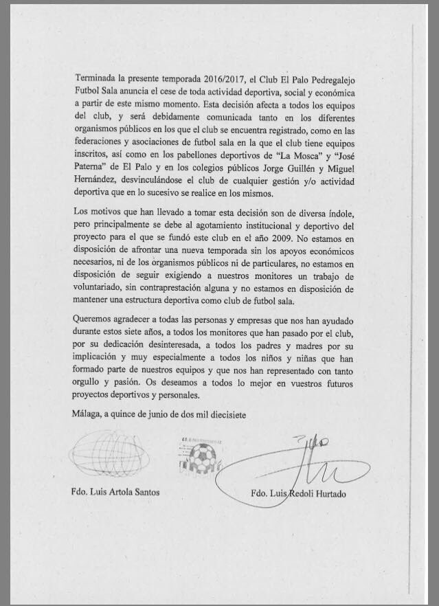 <a href="/FutbolSalaPalo/">C.D Palo Pedregalejo</a> cosas cómo están me indigna, más sabiendo y conociendo el proyecto tan bonito q tenéis y el gran trabajo q habéis realizado