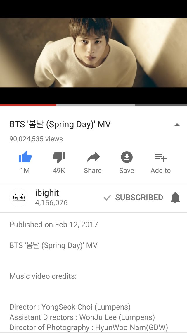 jimincloud9's tweet photo. Spring Day hit 90M!!! #SpringDay90M #BTS @BTS_twt 💃🏻 #BTSforVMAs https://t.co/GHhUbKiZdx