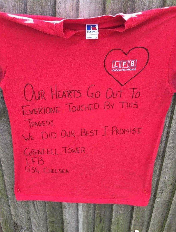 LondonFBU's tweet photo. Left by firefighers from Chelsea fire station. #GrenfellTower https://t.co/mJCpKQqfvK