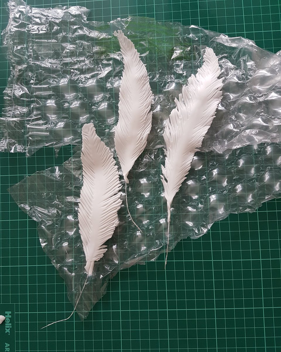 Sugar feathers drying for a mystery cake