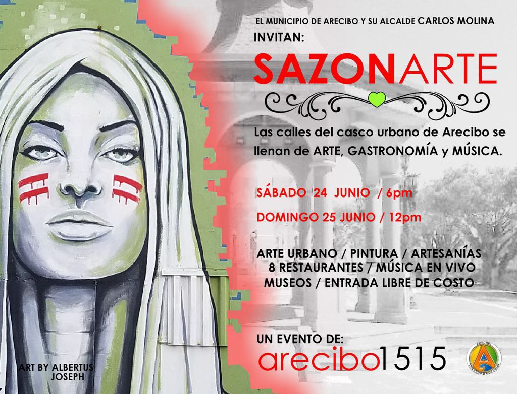 AreciboCrece's tweet photo. ¡Separa la fecha! Las calles del casco urbano se llenan de artes, gastronomía y música en el evento #SAZONARTE. ¡Te esperamos! https://t.co/oYMHdHeHtY