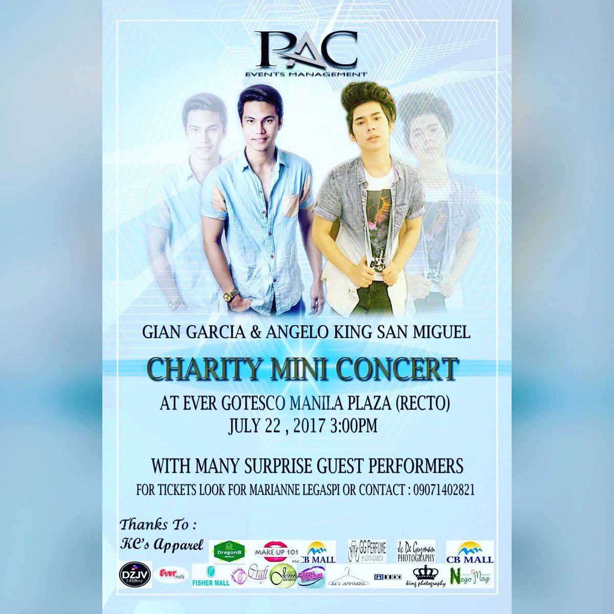 PAC_Events's tweet photo. #GianGarciaCharityConcert #GianGarcia #AngeloKing #concert #PACEvents
July 22, 2017 @Ever Manila Plaza https://t.co/jsUx2zPnoG