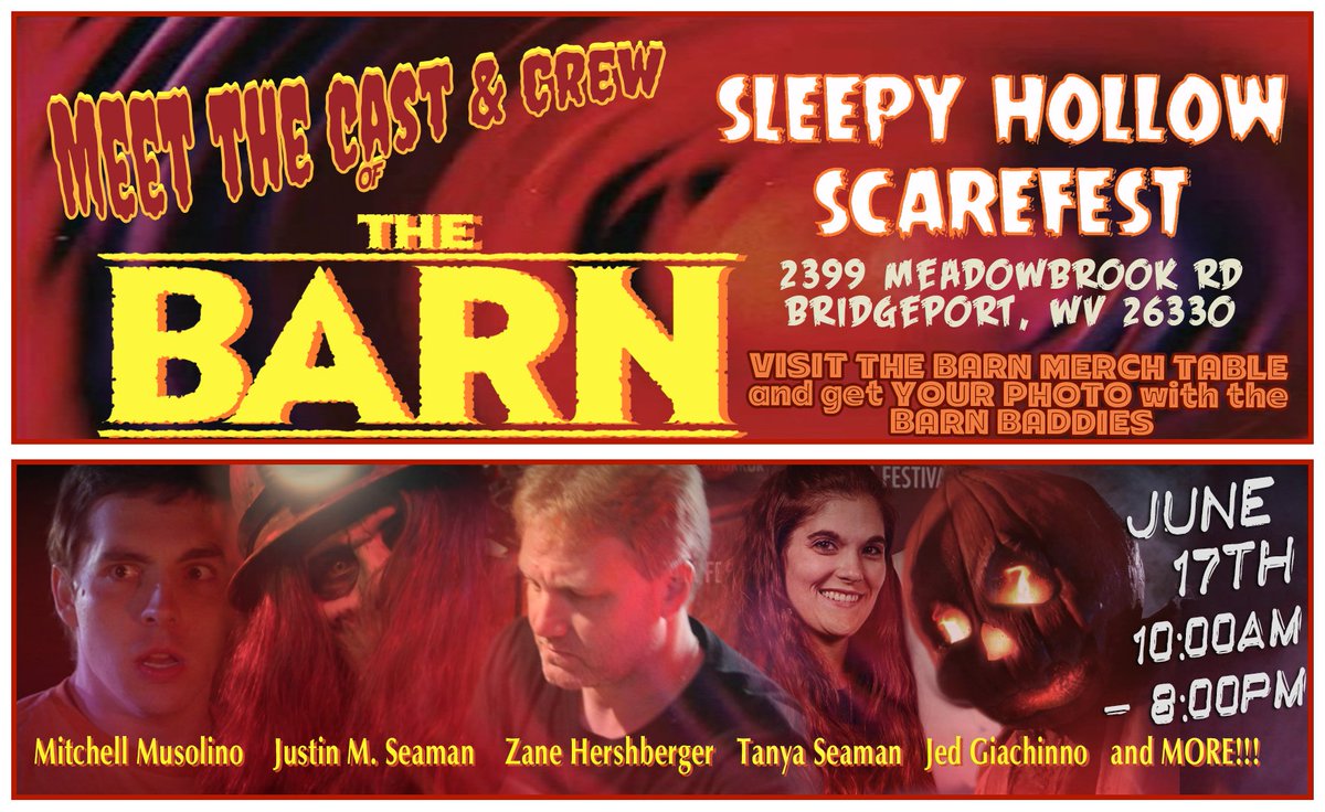 TheBarnMovie's tweet photo. Visit our table at Sleepy Hollow Scarefest in Bridgeport, WV tomorrow from 10am-8pm. The Barn screens at 6:00pm. Free Autographs/Photo Ops https://t.co/Gztgo648XI