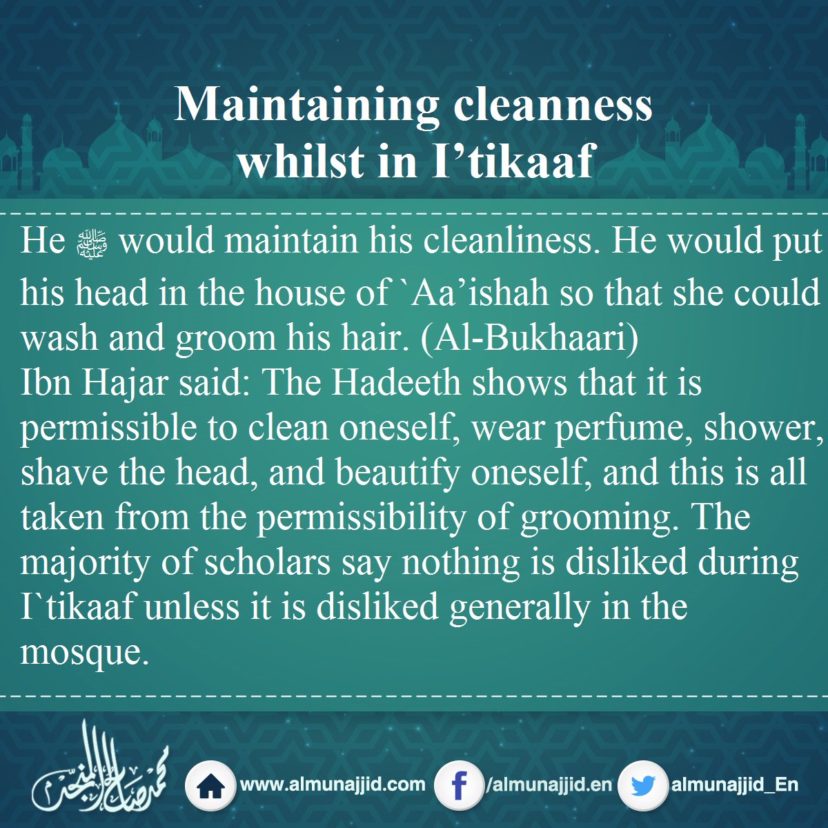 almunajjid_En's tweet photo. Maintaining cleanness whilst in I’tikaaf
#Itikaaf #Itikaf #hair #combing #perfuming #shower https://t.co/aQus13rdQY