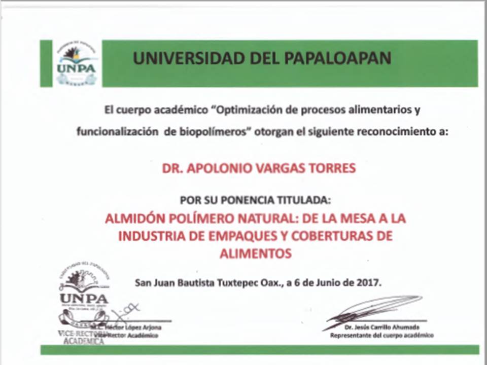El #CuerpoAcadémico <a href="/UNPA_SUNEO/">UNPA SUNEO</a> agradece al Dr. Apolonio Vargas Torres <a href="/UAEH_OFICIAL/">UAEH</a> por su ponencia sobre #starch #FoodPackaging.