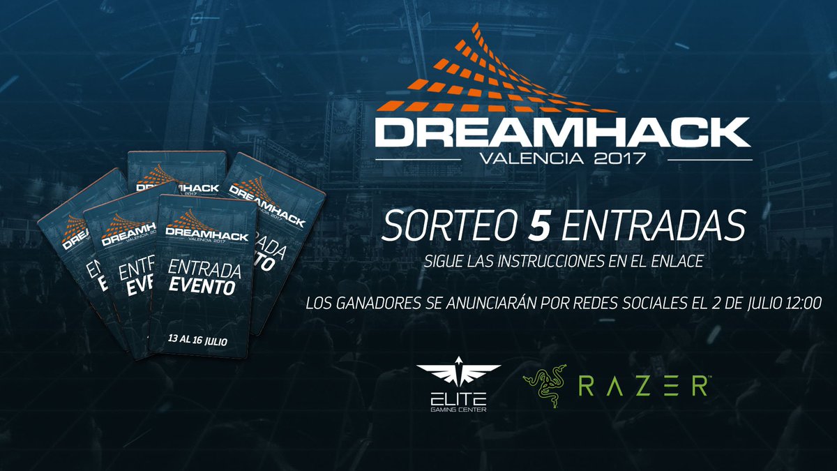⚠️¡IMPRESIONANTE SORTEO de 5 ENTRADAS para #DHVLC17 de mano de @DreamHackSpain y <a href="/Razer/">R Λ Z Ξ R</a>!
🔊Instrucciones: gleam.io/ponXs/sorteo-5…