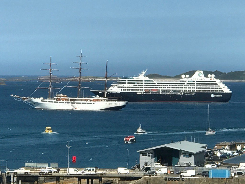 GSYCruiseShips's tweet photo. #SeaCloud2 and #AzamaraJourney pick a fine day to enjoy one of the prettiest moorings in the world https://t.co/NdpQMerzMt