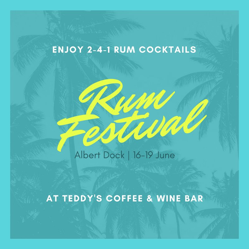 TeddysCoffeeBar's tweet photo. Come &amp; enjoy a rum cocktail or two in Ted's - only £8.95 2-4-1!  #rum #rumfestival #albertdock #241 https://t.co/y06y2ogDbi