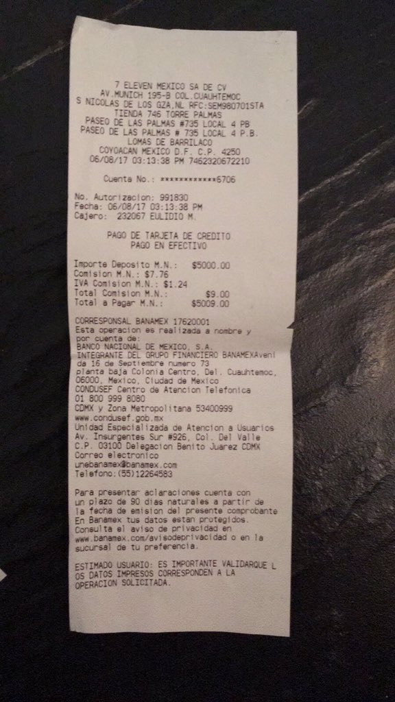 carmencastror's tweet photo. @7ElevenMexico Hice un depósito la semana pasada y aún no aparece, que procede? https://t.co/0Lho66NcOa