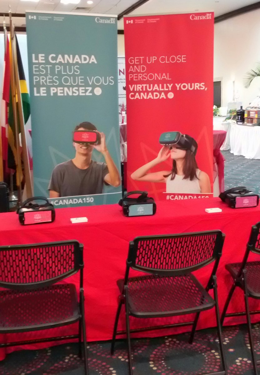 CanadaJamaica's tweet photo. Visit #Canada150 via virtual reality today in Kingston at the Alternative Energy Expo @JamaicaPegasus #Caribclimate https://t.co/CJjgUKWx4u