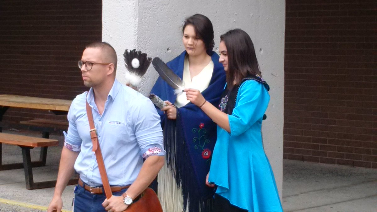 Alexandre Dorris from L'Heritage is smudged in the ceremony. https://t.co/bCnpO0pI2v