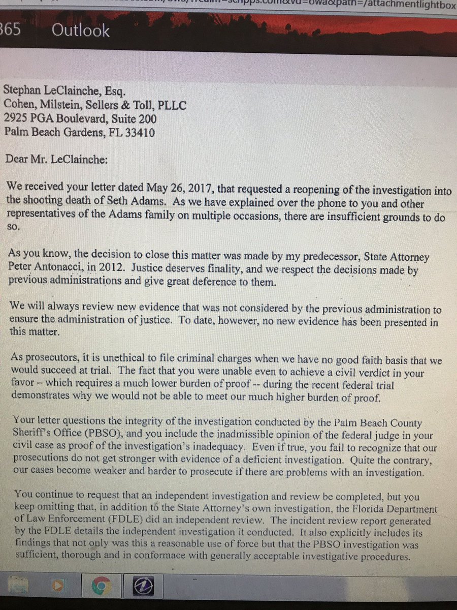 samsminknews's tweet photo. #JUSTIN- Here's the letter SAO wrote to #SethAdams family, explaining why he will not reopen criminal investigation. @WPTV #wptv https://t.co/KirZLrBME8