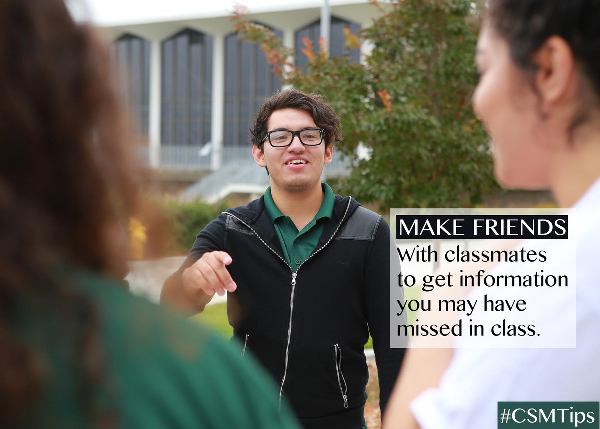 csmbulldogs's tweet photo. Tip #11 for the Summer 2017 Semester: Make friends with classmates to get information you may have missed in class. #CSMTips https://t.co/aFqrFwwDLQ