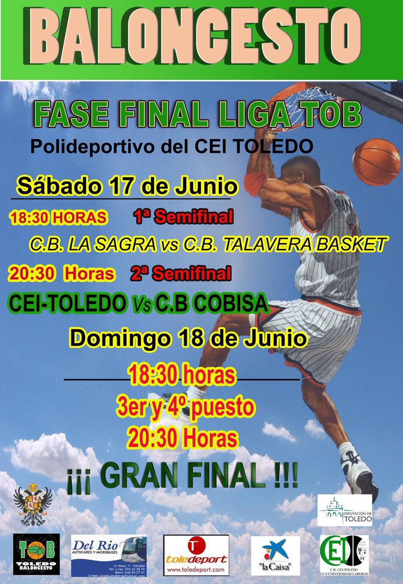 APBCLM's tweet photo. Fase Final de la TOB 2016-17 en Toledo este finde con 4 equipazos: @CEIToledo @cbcobisa @CBLaSagra @CBTalabasket #estaligamola #final4TOB https://t.co/aHx5G2dGOw