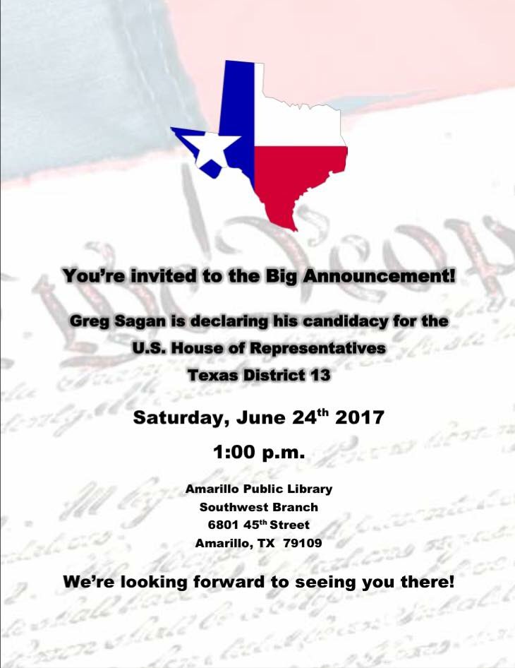 Indivisible_wf's tweet photo. Exciting news! Texas District 13 has a democratic candidate for Congress! #gregsaganforcongress2018 https://t.co/ouR8JkmoUJ