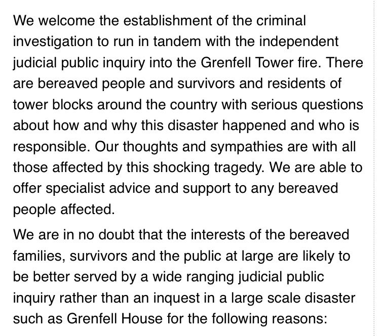 INQUEST support independent judicial public #GrenfellTower inquiry rather than inquest. Full explanation: bit.ly/GrenfellInquiry