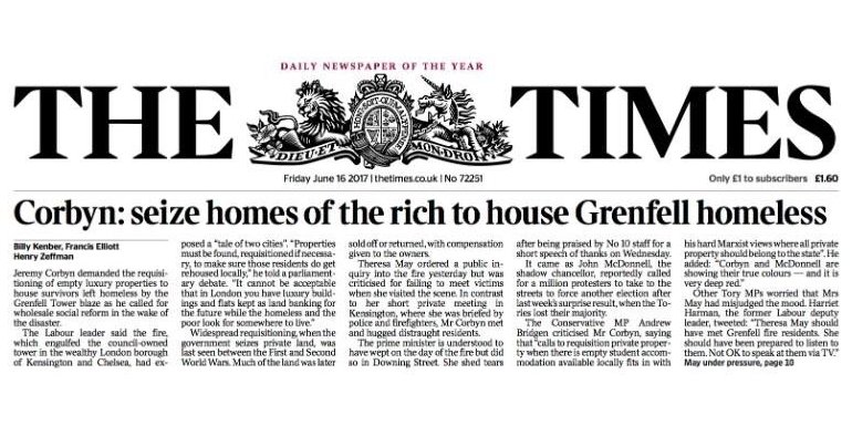 AfterPhaseOne's tweet photo. Corbyn said use empty properties, not seize people's homes. It's not just politicians; the media are part of this. #JusticeForGrenfell https://t.co/O6cSvylS3T