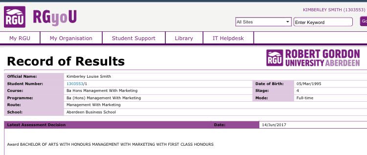 thisiskimbo95's tweet photo. It's official! Graduating with a First Class Honours degree in July! So so much grind and hard work has finally paid off! https://t.co/2DsOA6eQ6d