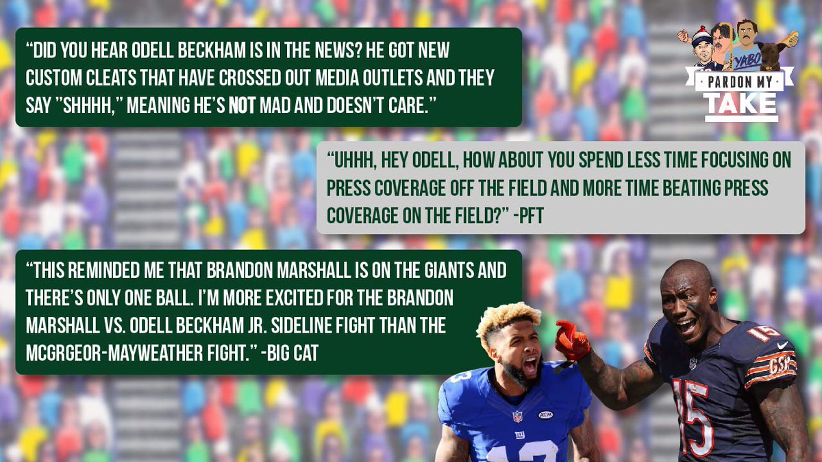 PardonMyTake's tweet photo. Which fight are you looking forward to more? Mayweather vs McGregor or Brandon Marshall vs Odell Beckham? #OnlyOneBall https://t.co/SC7fC0qK1J