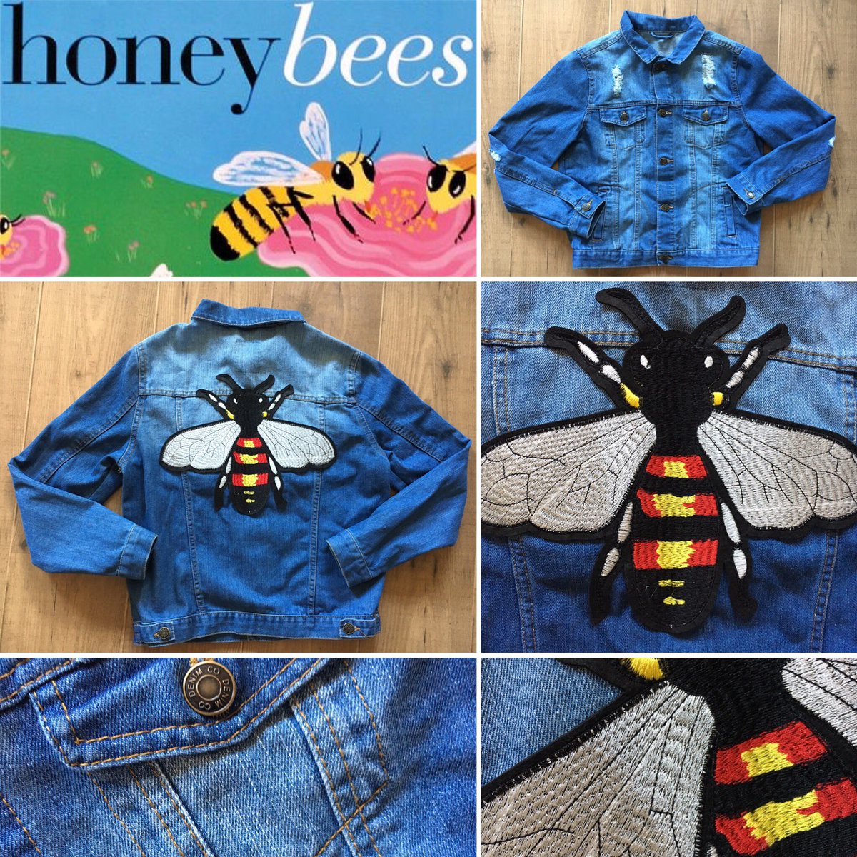 Funky denim jacket embellished with bee design. 12-13 yrs. £24.99. Available now at quintonclothing.com.