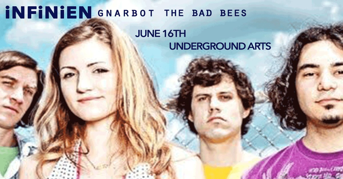 UndrgroundArts's tweet photo. TONIGHT!
@infinien is taking the stage with #Gnarbot and @TheBadBees! Tickets are available at the door!
Tickets π https://t.co/ZLgk7IooUs https://t.co/b5niSbwOXi