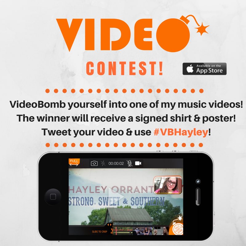 hayleyorrantia's tweet photo. Download @VideoBombApp and add yourself into my music video! Tweet at me with #VBHayley for a chance to win! Contest ends June 23rd! 💣 https://t.co/6Aac744DWz