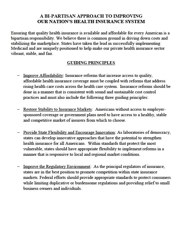 AdamSearing's tweet photo. Influential, calm, measured, *bipartisan* letter from Governors tells Senate: Fix private insurance market but take Medicaid *off the table* https://t.co/20VlYctGln