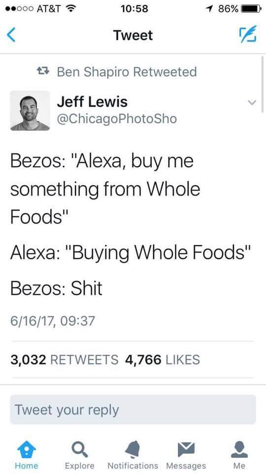 Luvalla's tweet photo. This made us laugh! Happy Friday! #AmazonWholeFoods https://t.co/0tBoxNALIn