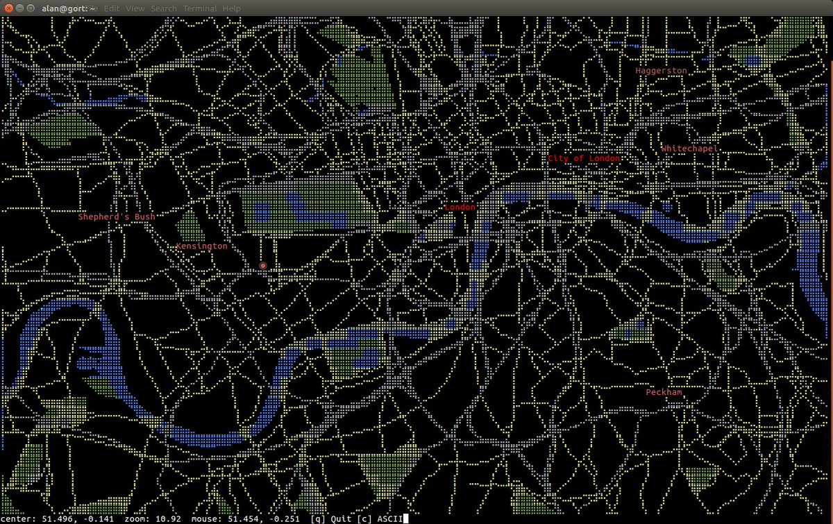 popey's tweet photo. This is rather clever. "telnet mapscii.me" https://t.co/2TJttRKd7f