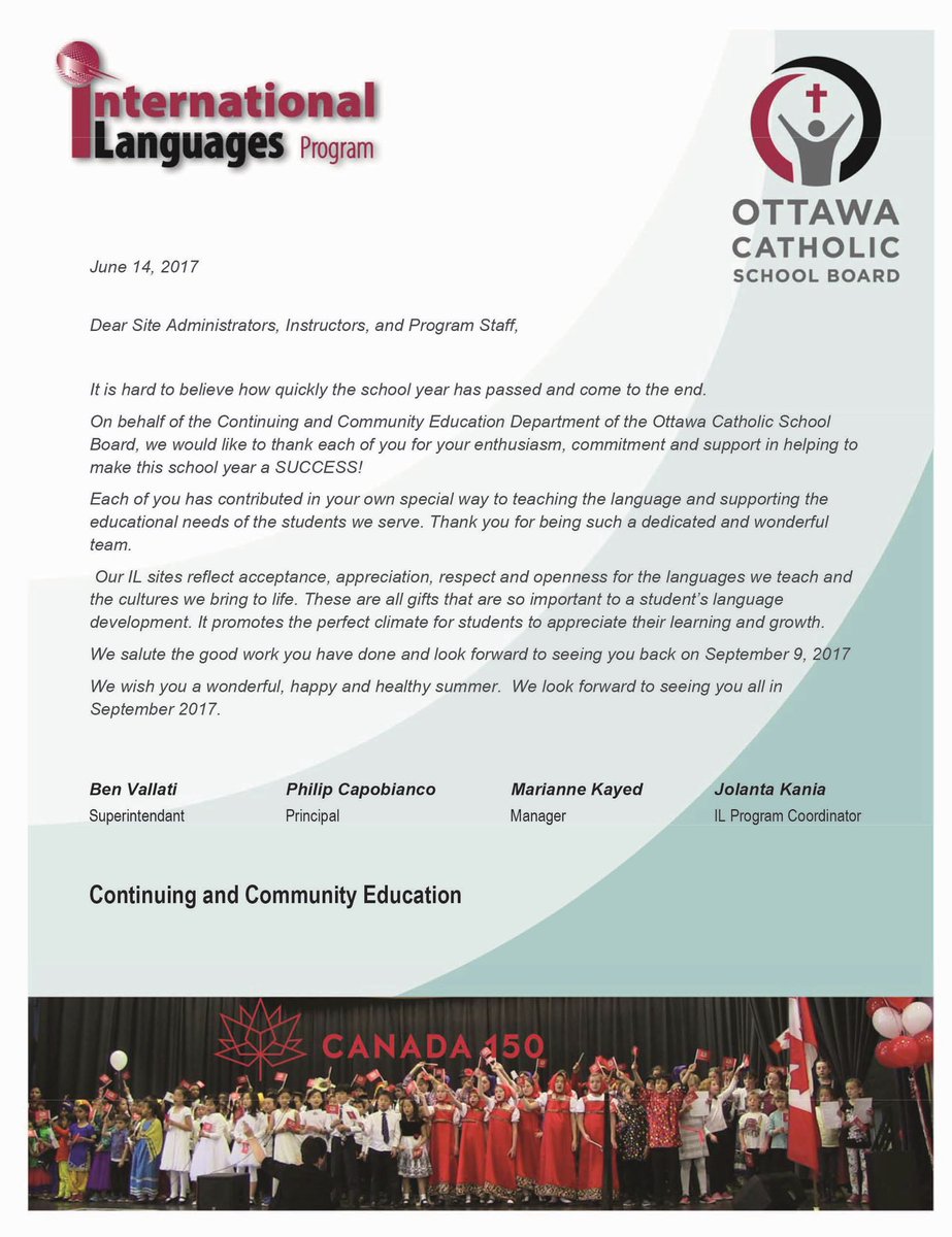 CapoOttawa's tweet photo. OCSB International Languages: A special thanks to staff, students, parents &amp; community partners for a fabulous year of deep learning. #ocsb https://t.co/396v7CbRdd