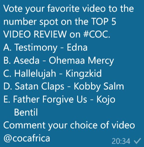CocAfrica's tweet photo. #Top5Review on #COC
@ednatherappa @kojobentilPM @OhemaaMercy @KobbySalm @IamKingzkid
#Video #Film #Christ #Music #Promo https://t.co/3bBUox9vBC
