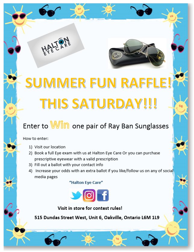 HaltonEyeCare's tweet photo. This weekend come visit us at #Haltoneyecare for some yummy snacks, drinks and to enter our draw to #win a #FREE pair of #RayBan #sunglasses https://t.co/A97OGw7nDs