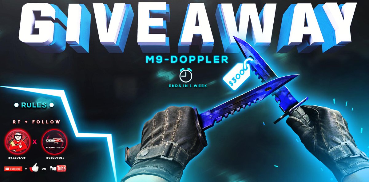 AllenAeroh's tweet photo. ★M9 KNIFE DOPPLER GIVEAWAY★

TO ENTER YOU MUST:
- FOLLOW @aero1738 + @CSGORoll 
- RT
-Look good
-Visit https://t.co/9rEo5u0ELy https://t.co/sEV3KP1BPh