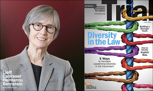LieffCabraser's tweet photo. "Five Ways to Increase Leadership Diversity in the Courtroom" – Elizabeth J. Cabraser in #TrialMagazine https://t.co/mBgspAJjLv #TrialLawyer https://t.co/W6apUAa7Yt