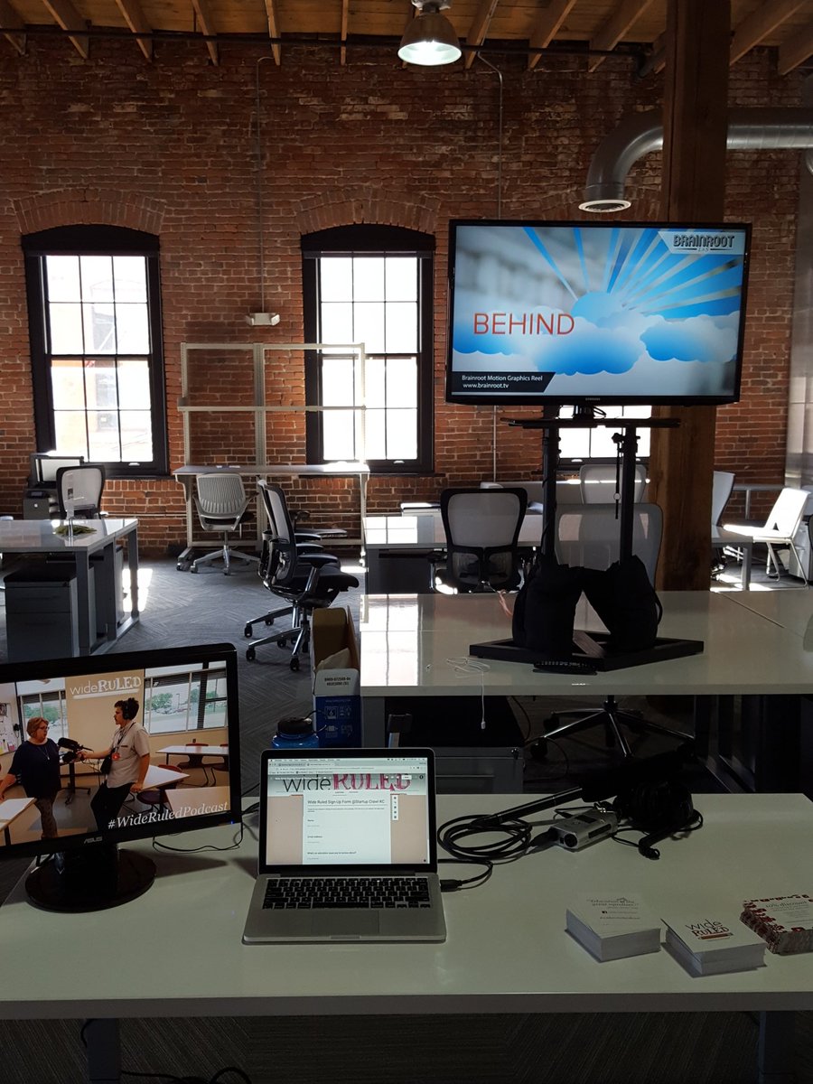 bo_nathaniel's tweet photo. #WideRuledPodcast and #Brainroot setup and ready for #kccrawlers @SprintAccel ! #1WKC #startupkc https://t.co/Y5jATkSevz