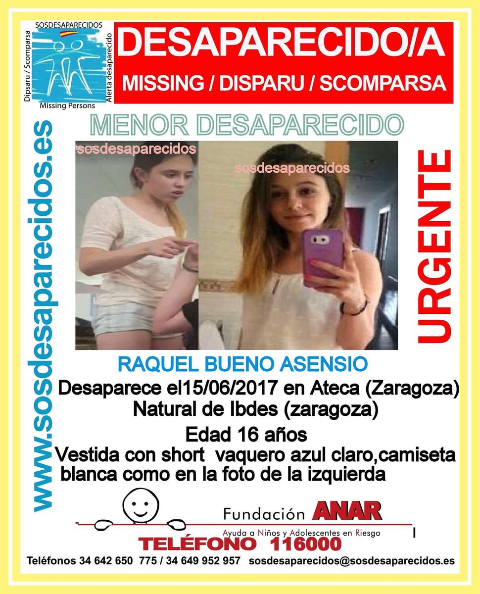 guardiacivil's tweet photo. #Urgente
Raquel es una #menor que ha #desaparecido en Ateca #Zaragoza
¿La has visto?
☎️062
☎️112
Tu RT no cuesta nada y ayuda mucho https://t.co/4rbEcrifUS