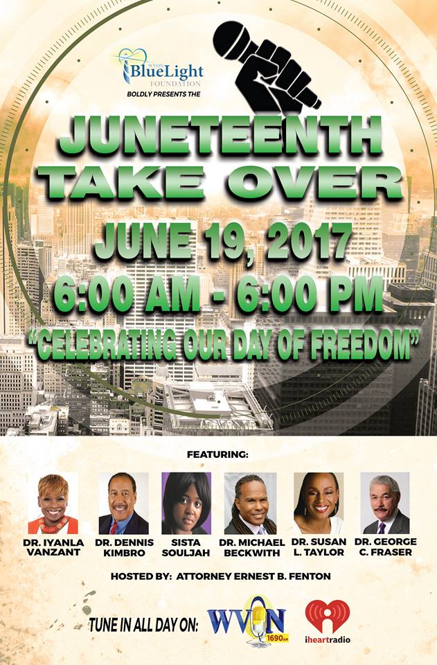 WVONBlueLight's tweet photo. On June 19th beginning at 6am until 6pm WVON, Chicago’s urban talk powerhouse will officially honor Juneteenth, a historical day of freedom! https://t.co/h4o7fNlrrp